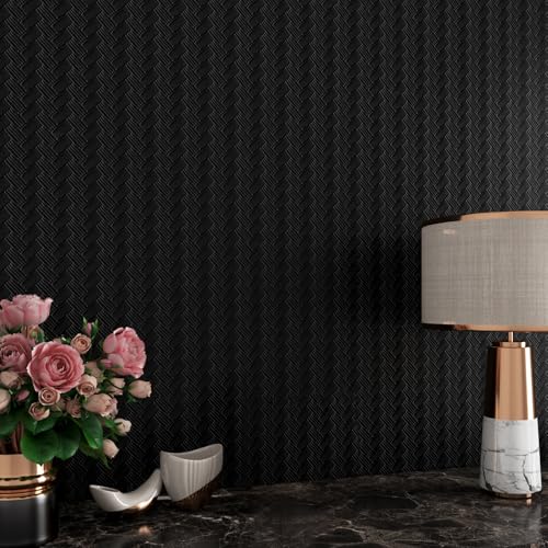 ReWallpaper Modern Matte Black Textured Peel and Stick Wallpaper 17.7in x 23ft Removable Vinyl Contact Paper for Cabinets Renter Friendly Black Wallpaper for Bedroom Living Room Classroom Accent Wall - size: 17.7in x 23ft