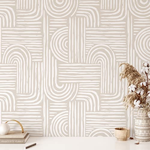CostaCover Beige Boho Style Pell and Stick Wallpaper - Neutral Self Adhesive Modern Decor - Scandinavian Design Removable Temporary Wall Mural