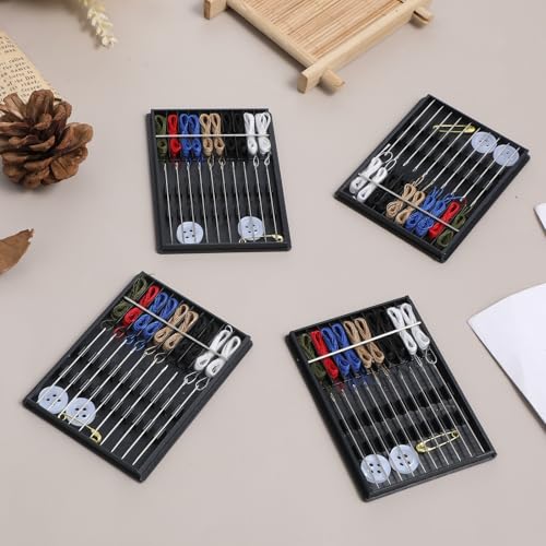 Bruislard 4 Boxes Quick Fix Sewing Kit Mini Needle and Thread kit Easy Pre Threaded for Hand Sewing Small Home Travel Sewings Box with Pin Button