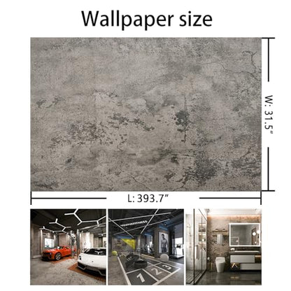 BAYYA Extra Wide Concrete Textured Wallpaper Peel Stick Light Grey Matte Thicken 31.5"x 394" Retro Industrial Style Contact Paper Waterproof Self-Adhesive Cement Wall Sticker Vinyl Wrap - color: Gray, size: 31.5" x 394"
