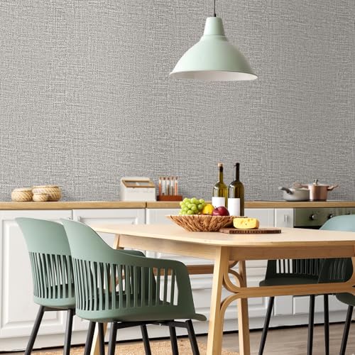 WADILE Grasscloth Peel and Stick Wallpaper 15.7in x 787.4in, Textured Contact Paper for Cabinets, Faux Linen Wall Paper Pull and Stick, Fabric Vinyl Wallpaper Self Adhesive Light Gray - color: Light Gray, size: 15.7" x 787.4"