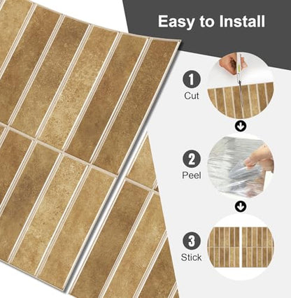 10 Sheets Thicker Design Peel and Stick Backsplash, Self Adhesive Wall Tiles, Stick on Backsplash for Kitchen and Bathroom, 11.8"x11.8", Light Brown - color: Light Brown