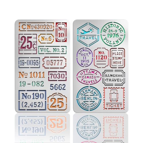UNICRAFTALE 2Pcs Bill Digital Stamp Text Metal Stencils Retro Stainless Steel Number Words Template Reusable Bookmark Label Stencil for Card Making DIY Scrapbooking 6.96"x3.97" - style: Bill Digital Stamp Text