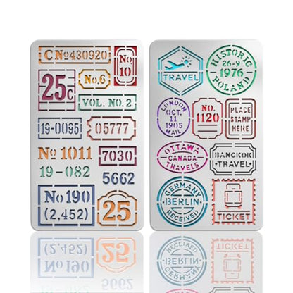 UNICRAFTALE 2Pcs Bill Digital Stamp Text Metal Stencils Retro Stainless Steel Number Words Template Reusable Bookmark Label Stencil for Card Making DIY Scrapbooking 6.96"x3.97" - style: Bill Digital Stamp Text