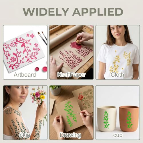 Ymapinc Wall Stencils for Painting, 5Pcs Leaf Vine Pattern Large Reusable