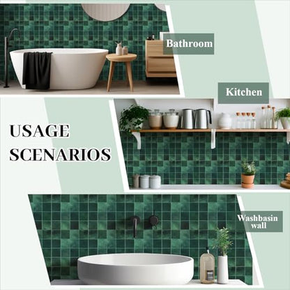 Feifeiya 10 Pcs Heavy-Duty Peel and Stick Backsplash Kitchen 3D Adhesive Peel Stick Tile Waterproof Backsplash Renter Wall Tile for Bathroom Fireplace (Checkered 11.8" X 11.8",Green) - color: Green, size: Checkered 11.8" X 11.8"
