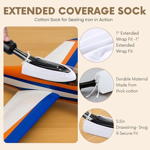 Dreyoo 6 Pack Cotton Sock for Sealing Iron, Cotton Sock Compatible with Hangar 9 Digital Sealing Iron, Heat Resistant Cover for Model Airplane Accessory, RC Model Covering Tool