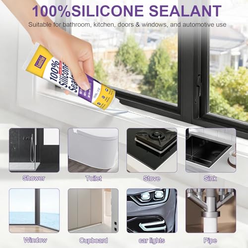 Silicone Sealant 5oz, No Caulking Gun Needed, Flexible Adhesive Caulk, 100% Waterproof UV Weather Resistant Crack Filler for Kitchen Bathroom Shower Window Car RV (Black) - color: black