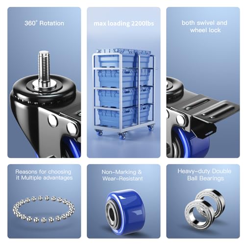 Caster Wheels Heavy Duty 2 Inch Threaded Stem Casters UNC 1/2"-13 x 1 - color: Blue, size: 2in(1/2"-13)