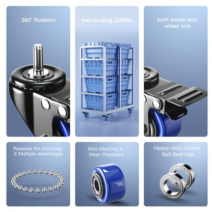 Caster Wheels Heavy Duty 2 Inch Threaded Stem Casters UNC 1/2"-13 x 1 - color: Blue, size: 2in(1/2"-13)