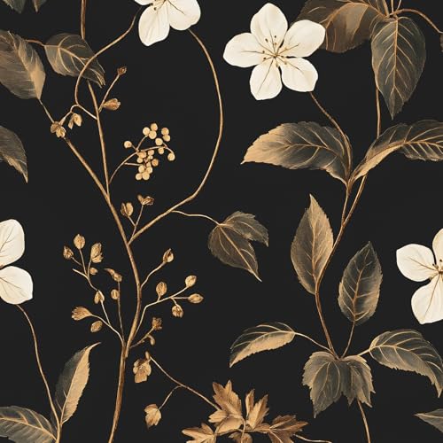 Gold Vintage Floral Peel and Stick Wallpaper 17.5" x 787" - color: Gold, size: 17.5" x 787"