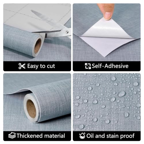 wishFIRE Grasscloth Peel and Stick Wallpaper 15.7"X120" Blue Contact Paper Texture Thick Vinyl Wall Paper Waterproof for Bedroom Living Room Cabinets Counter Top Liners - color: Blue, size: 15.7" x 120"