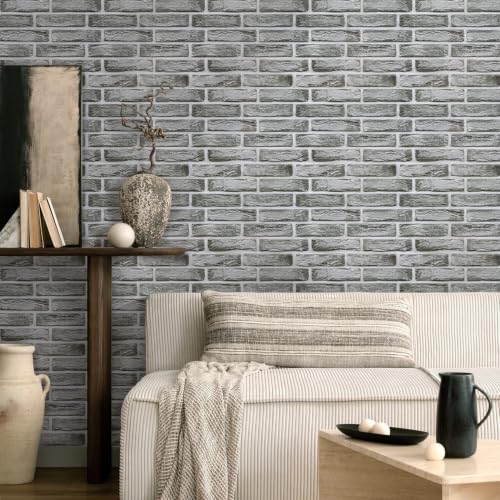 Commomy 3D Faux Brick Peel and Stick Wall Sticker Retro Grey - 10pcs - color: Faux Brick-QA