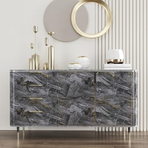 CRE8TIVE Dark Grey Gold Marble Contact Paper 12"x80" Glossy Slate Marble Wallpaper Peel and Stick Countertops Waterproof Self Adhesive Removable Wallpaper Marble Vinyl Wrap for Bathroom Cabinets Desks - color: Glossy Dark Grey Gold, size: 12" x 80"