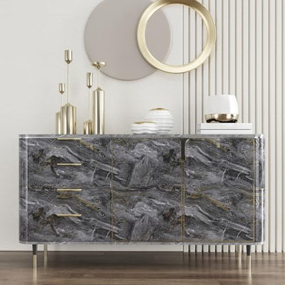 CRE8TIVE Dark Grey Gold Marble Contact Paper 12"x80" Glossy Slate Marble Wallpaper Peel and Stick Countertops Waterproof Self Adhesive Removable Wallpaper Marble Vinyl Wrap for Bathroom Cabinets Desks - color: Glossy Dark Grey Gold, size: 12" x 80"