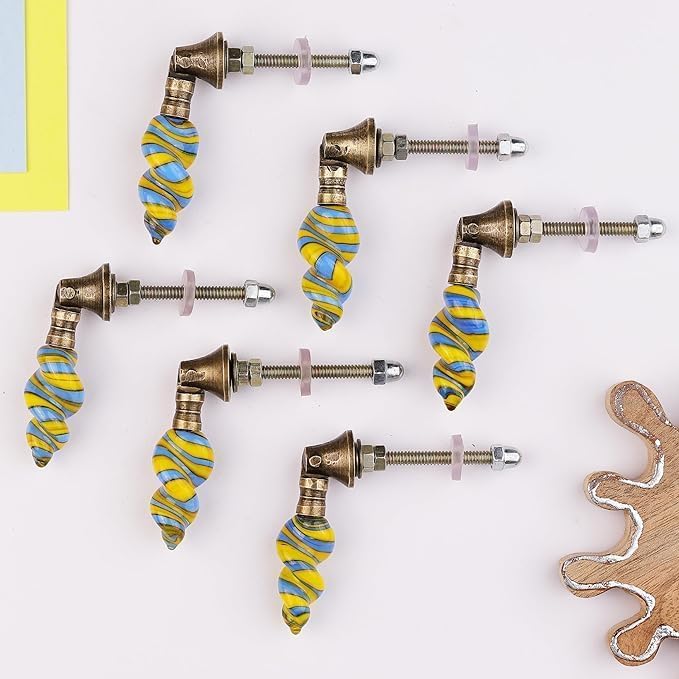 Indian Shelf 6 Piece Tear Drop Dresser Knobs for Drawer Cabinet - color: Colourful Twist, size: 6 Knobs