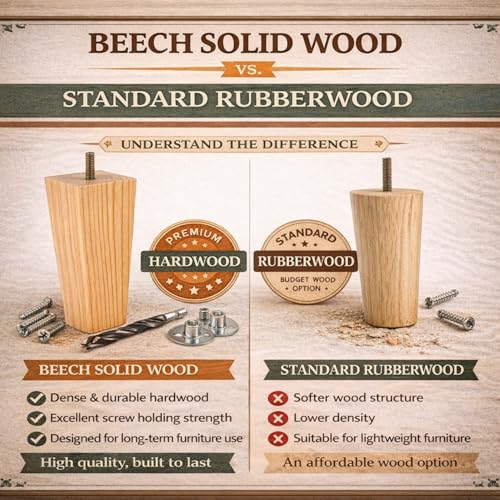10 Inch Square Solid Beech Wood Replacement Furniture Legs, Set of 4, Wooden Feet Mid Century Modern, Unfinished Legs for Sofa, Couch, Armchair, Ottoman, Cabinet, TV Stand, Dresser - size: 10" / 25cm