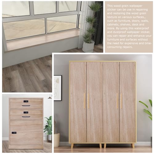 Peel and Stick Wallpaper Contact Paper Wood Natural Oak Wood Grain Contact Paper Thicken Textured for Cabinets and Drawers Countertops Waterproof Self Adhesive Vinyl 23.6" x 393" - color: Natural Oak, size: 23.6"W x 393"L