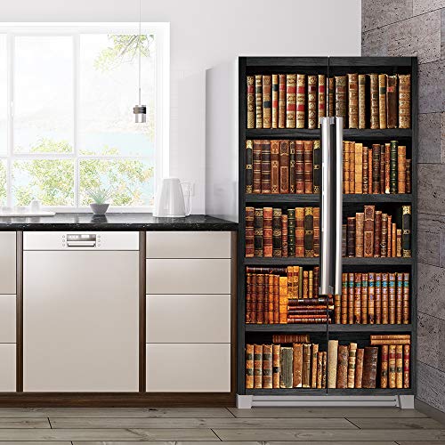 Modern Art Self Stick Vinyl Door Mural Sticker, Peel and Stick Removable Refrigerator Wrap Decal, Book Shelf, 32.3x78.7, 2 Pcs Set - color: Book Shelf