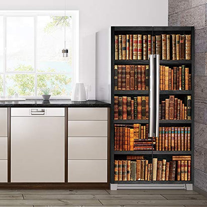 Modern Art Self Stick Vinyl Door Mural Sticker, Peel and Stick Removable Refrigerator Wrap Decal, Book Shelf, 32.3x78.7, 2 Pcs Set - color: Book Shelf