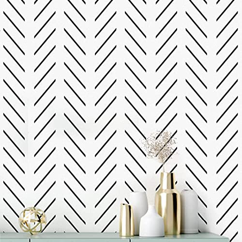Erfoni Black and White Peel and Stick Wallpaper Herringbone Contact Paper - color: Black, size: 17.7" x 236.2"