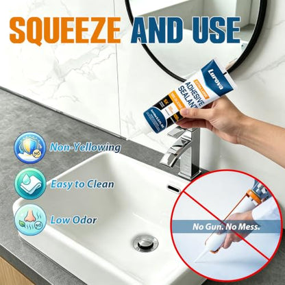 Silicone Sealant 100% Waterproof Silicone Caulk with Finishing Tool, 5.5oz Weatherproof, Flexible, Strong Adhesion Caulking for Automotive, Bathroom, Roof, Window, Kitchen & More (Clear) - color: Clear