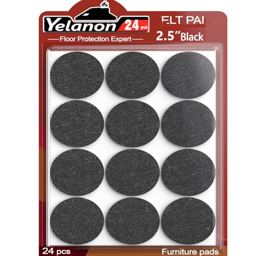 Felt Furniture Pads for Hardwood Floors Felt Pads for Chair Legs Yelanon - size: 24 pcs Black Round