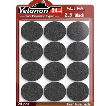 Felt Furniture Pads for Hardwood Floors Felt Pads for Chair Legs Yelanon - size: 24 pcs Black Round
