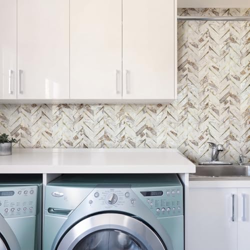 STICKGOO Herringbone Tile Peel and Stick Backsplash for Kitchen&Bathroom - color: Polished Pandora Marble Mixed Metal Gold