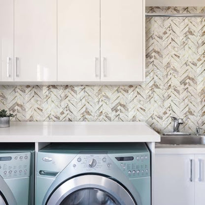 STICKGOO Herringbone Tile Peel and Stick Backsplash for Kitchen&Bathroom - color: Polished Pandora Marble Mixed Metal Gold