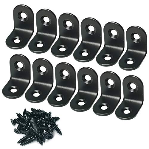 Corner Brace Alamic Right Angle Bracket Stainless Steel Black Corner Braces Joint Right Angle Bracket Shelf Bracket with Screws 20 x 20mm - 12 Pcs - size: Corner Brace_20x20mm