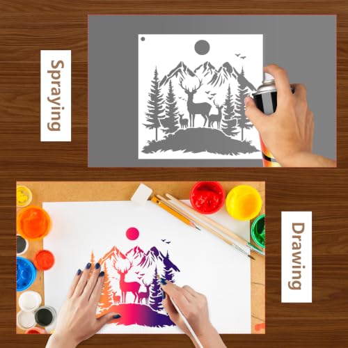Large Forest Stencils for Walls Reusable Painting Templates for Crafts Wood - style: Mountain animals