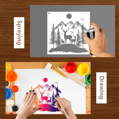 Large Forest Stencils for Walls Reusable Painting Templates for Crafts Wood - style: Mountain animals