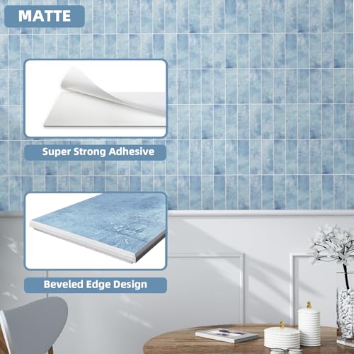 Tilingview 30 PCS Peel and Stick Backsplash Tile for Kitchen/Bathroom/Living Room, 3"x 9" Self-Adhesive Subway Tile for Backsplash, Imitation Glazed Tiles/Handmade Tiles (Matte Sky Blue) - color: Matte Sky Blue
