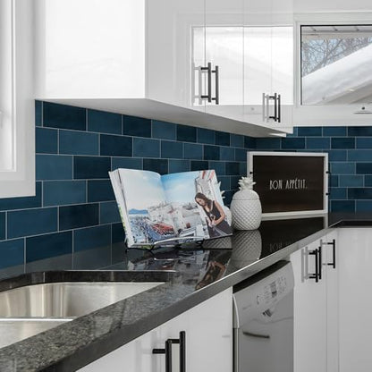 100-Sheet Subway Peel and Stick Backsplash Tile, 6" x 3" Blue Mixed Stone Composite Handmade Looks Self Adhesive Waterproof Wall Tile, Stick on Tiles for Kitchen Bathroom - color: Blue Mixed, size: Subway