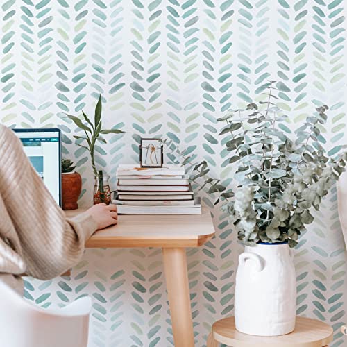 Sevalo Green White Peel and Stick Wallpaper Boho Contact Paper 17.3”×78.7” - color: green and white, size: 17.3" x 78.8"