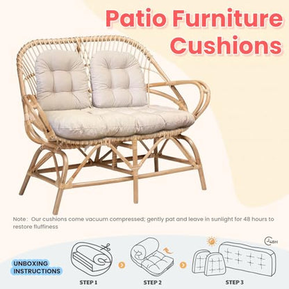 Wicker Chair Cushions 3 Piece Set, Waterproof Outdoor Cushion for Patio Furniture, Loveseat and U-Shaped Wicker Furniture Cushions, Khaki - color: Khaki