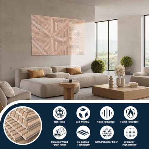 Acoustic Wall Panels 6 Pack, 72"x48" - Light White Oak - color: #094 Light White Oak, size: 72 X 48 Inches