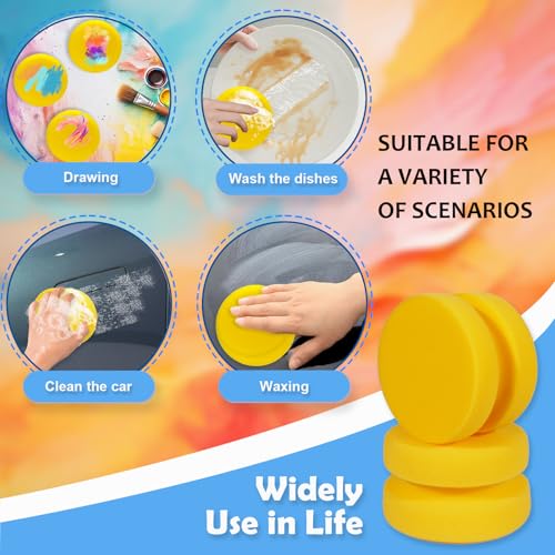 WAFJAMF 2PCS 3.1 Inch Round Paint Sponge Applicator Double-Side Art Yellow - color: Yellow-2 Pcs, size: 2