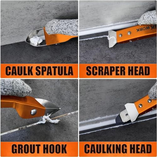 4 in 1 Silicone Caulking Tool Kit, Stainless Steel Caulk Remover Tool - color: Orange