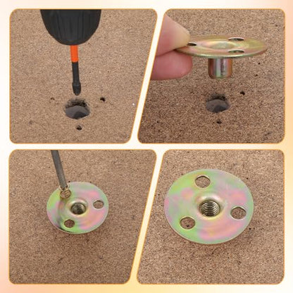 4 Sets Furniture Leg Mounting Plates 5/16 Furniture Leg Mounting Plates Three Hole Cylindrical Plate with 12 Screws Cylindrical Plate Nut T Nuts for Sofa Chair Cabinet Couch Strengthen Weak Feet
