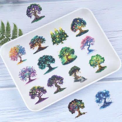 50pcs Fantasy Magic Tree Stickers Pack – Clear Waterproof Scrapbook Decals for Journaling, Diary, Collage, Laptop, Water Bottle, Planner, Aesthetic Nature Forest Tree of Life Sticker - color: Magic Tree