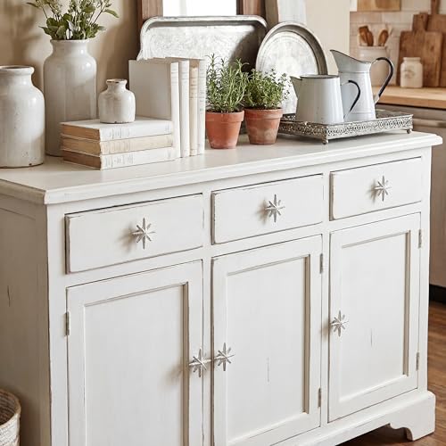 6 Set Unique Antique White Cast Iron Drawer Pulls & Cabinet Knobs - color: Antique White, size: 8-pointed Star