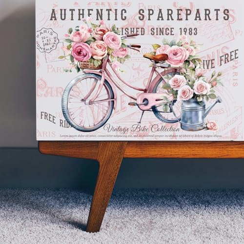 PLIGREAT 3 Sheets Flower Bicyle Rub on Transfer Stickers for Crafts Waterproof UV Pink Floral Rub on Decals for Furniture Cabinet Dressers Ceramic Scrapbooking Transfer Paper, 6"x12" - style: Flower Bicyle