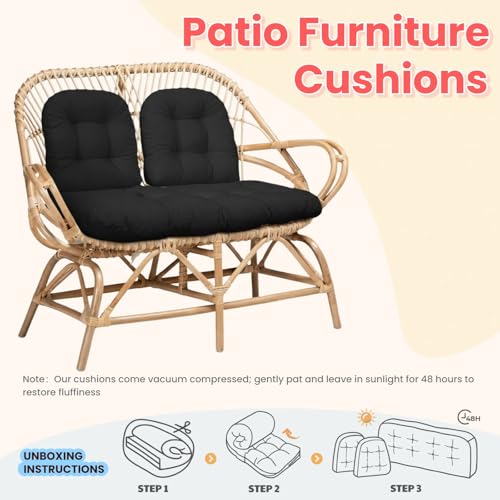 Wicker Chair Cushions 3 Piece Set, Waterproof Outdoor Cushion for Patio Furniture, Loveseat and U-Shaped Wicker Furniture Cushions, Black - color: Black