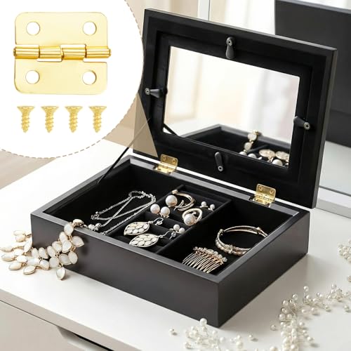 10pcs Small Jewelry Box Hinges with Screws, 1'' Metal Hinge for Wooden Box, Folding Butt Hinges with 4 Holes for Furniture Accessories DIY Crafts - Brass Color