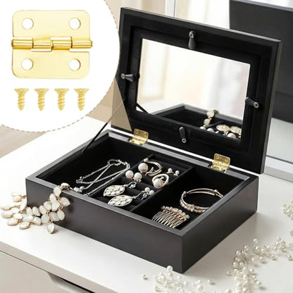 10pcs Small Jewelry Box Hinges with Screws, 1'' Metal Hinge for Wooden Box, Folding Butt Hinges with 4 Holes for Furniture Accessories DIY Crafts - Brass Color