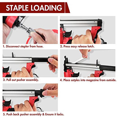 Arrow PT50 Oil-Free Pneumatic Staple Gun, Heavy-Duty Stapler, Red - size: 1 Unit