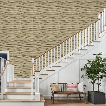STICKGOO Wave 3D Wall Panels, Natural Oak, 19.7''x19.7'' - color: Wood