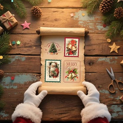 PLIGREAT 3 Sheets Christmas Holiday Stamp Design Rub on Transfer Stickers for Crafts Santa Reindeer Tree Waterproof UV Rub on Decals for Furniture Cabinet Dressers Ceramic Scrapbooking Transfer Paper - style: Christmas Stamps
